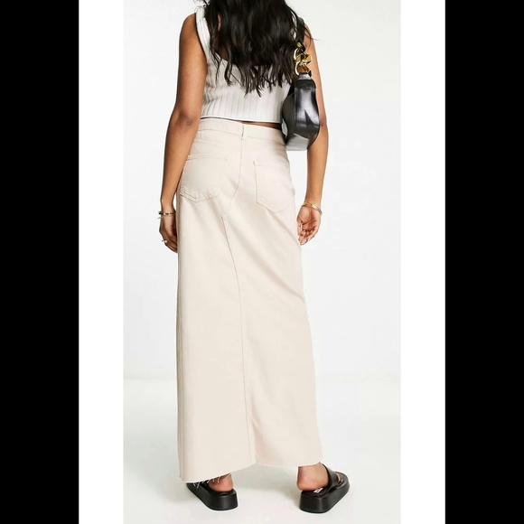NWOT Asos Design Denim Maxi Skirt with Split Front in Taupe - Picture 2 of 4